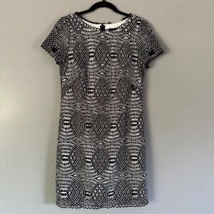 Adrianna Papell Eyelet Lace Knee Length Sheath Dress | Black +‎ White